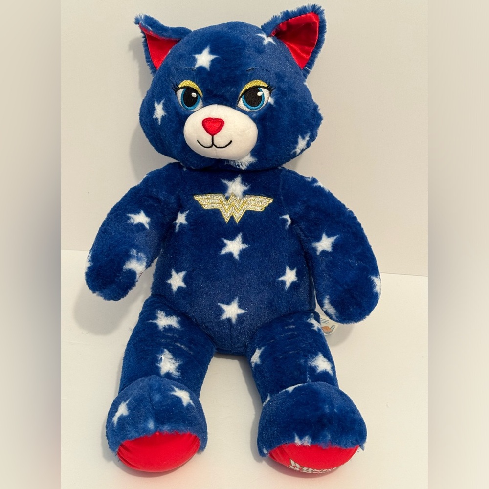 Build-A-Bear Wonder Women 17” Cat Plush Blue with White Stars